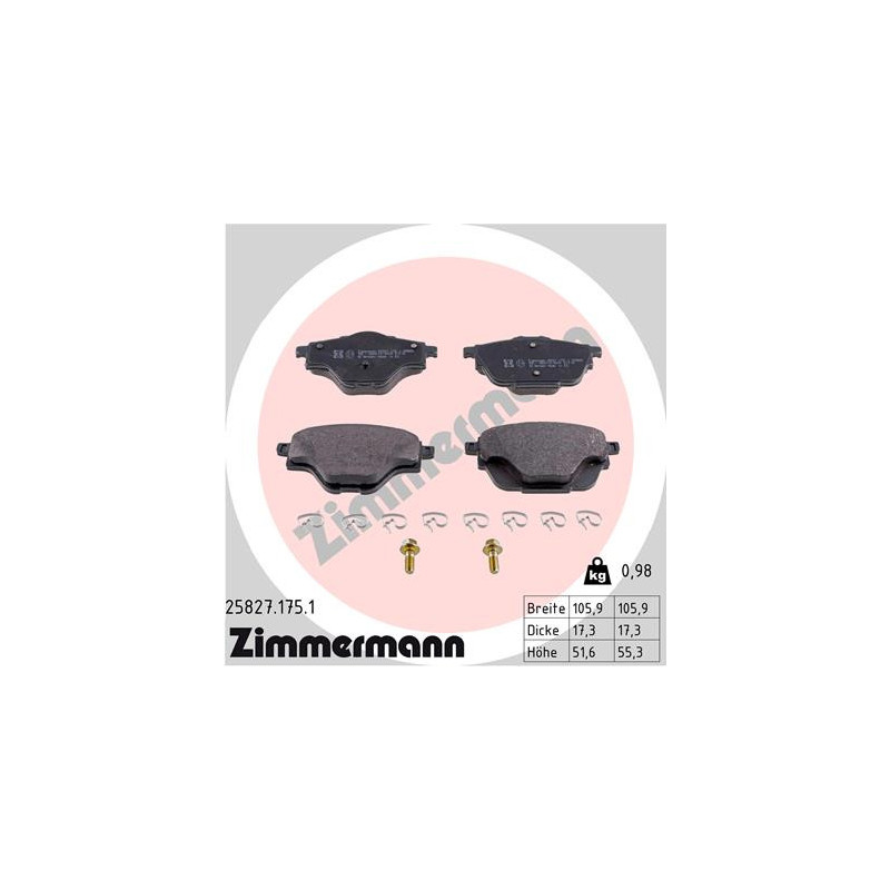 Jeu de quatre plaquettes de frein à disque ZIMMERMANN