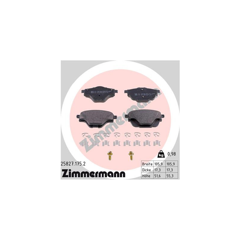 Jeu de quatre plaquettes de frein à disque ZIMMERMANN