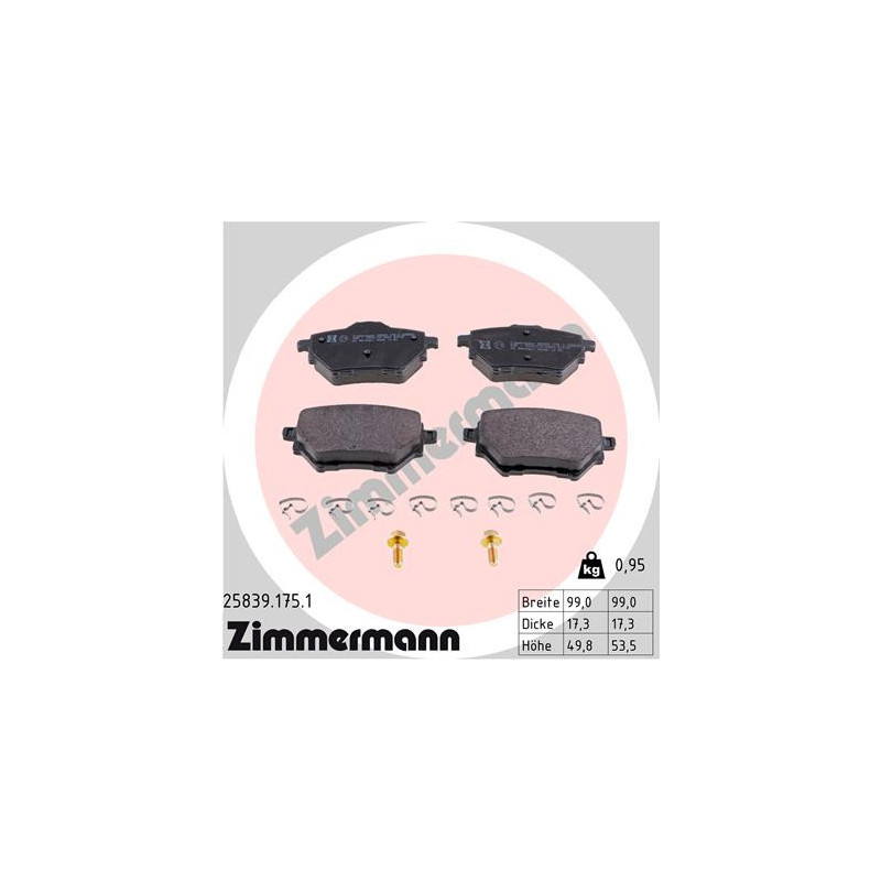 Jeu de quatre plaquettes de frein à disque ZIMMERMANN