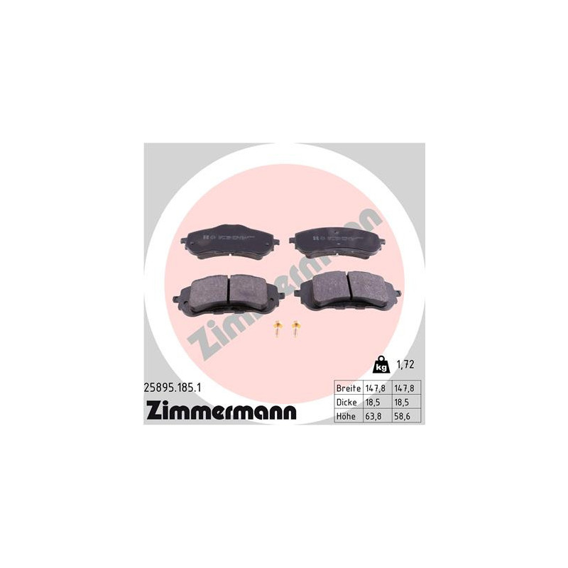 Jeu de quatre plaquettes de frein à disque ZIMMERMANN