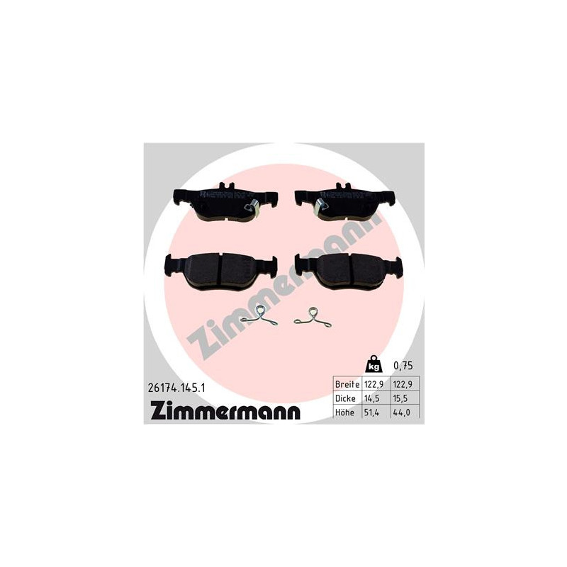 Jeu de quatre plaquettes de frein à disque ZIMMERMANN