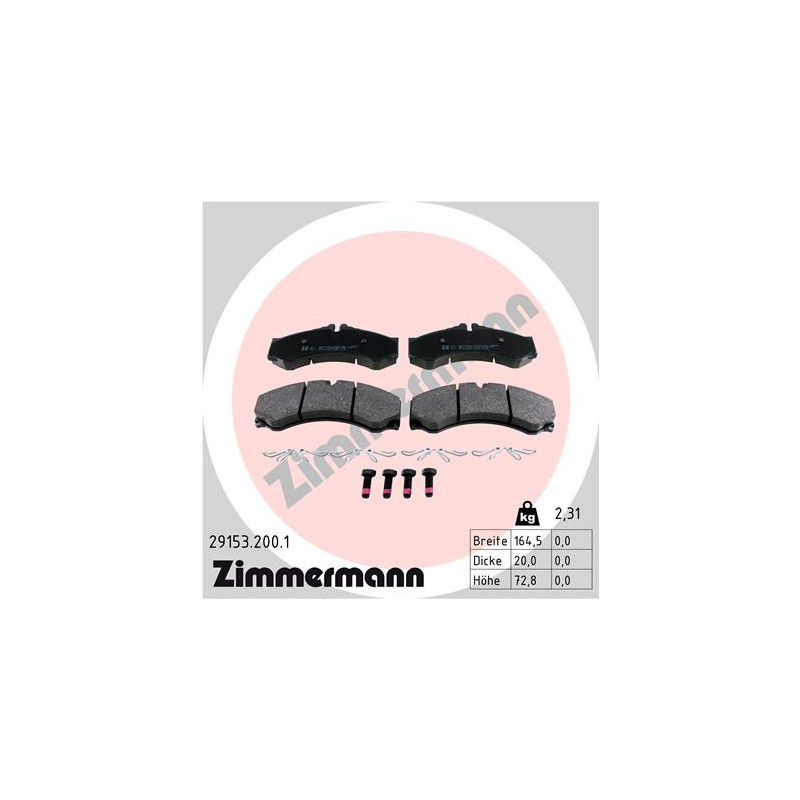 Jeu de quatre plaquettes de frein à disque ZIMMERMANN