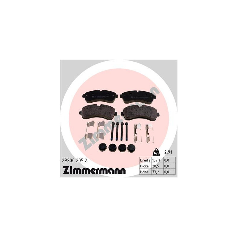 Jeu de quatre plaquettes de frein à disque ZIMMERMANN
