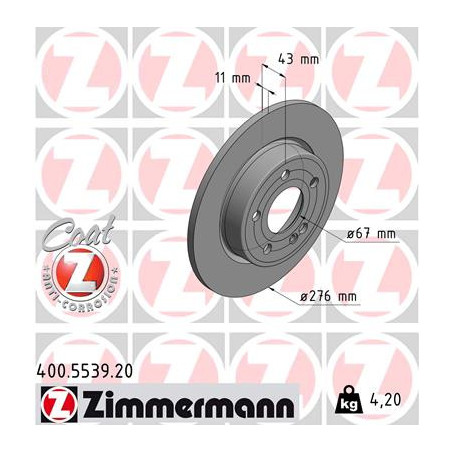 Jeu de 2 disques de frein ZIMMERMANN