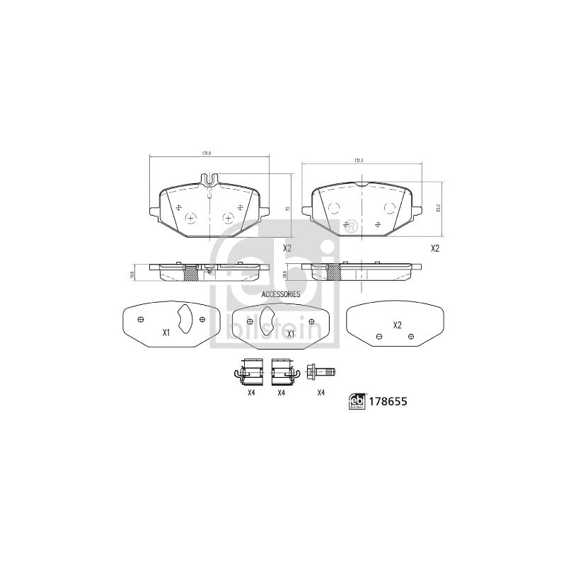 Jeu de quatre plaquettes de frein à disque FEBI BILSTEIN