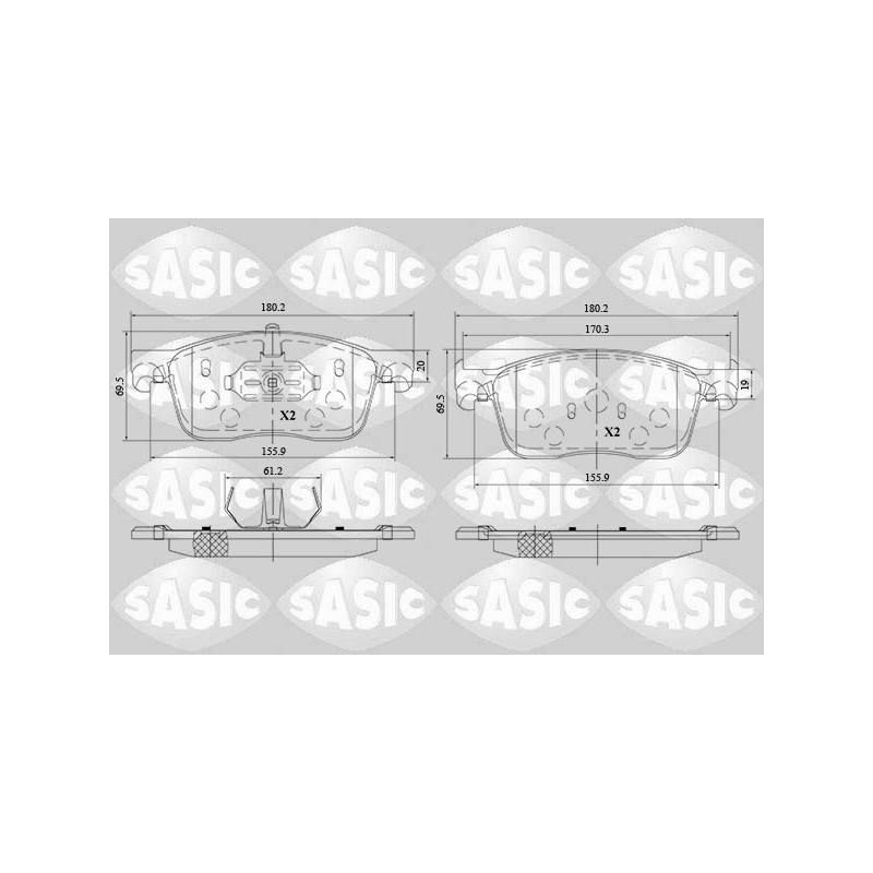 Jeu de quatre plaquettes de frein à disque SASIC