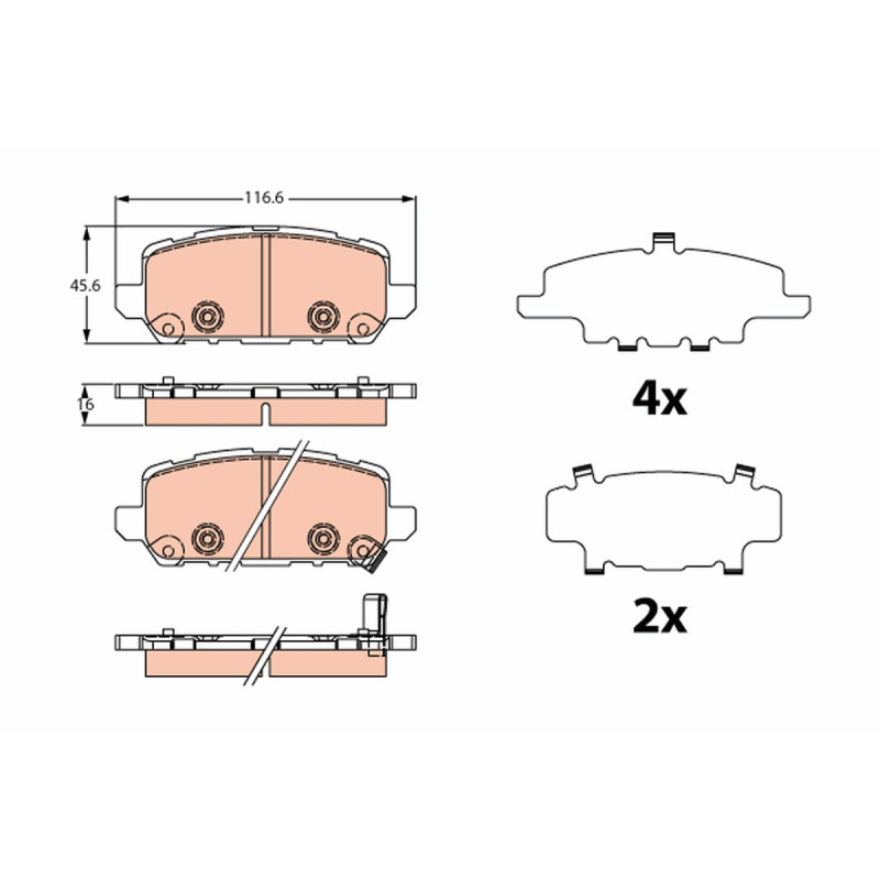 Jeu de quatre plaquettes de frein à disque TRW