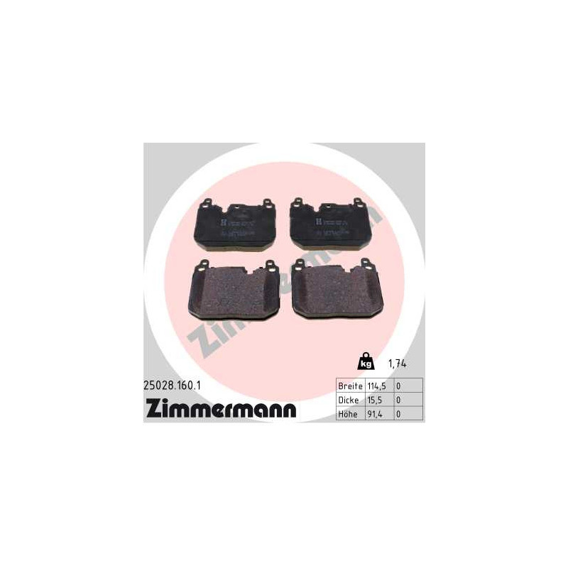 Jeu de quatre plaquettes de frein à disque ZIMMERMANN