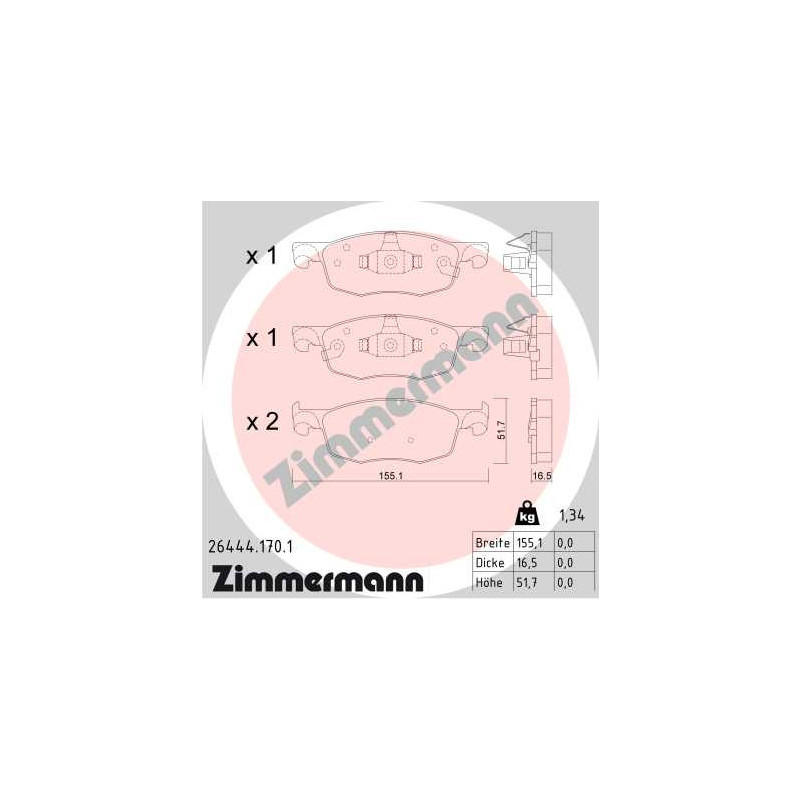 Jeu de quatre plaquettes de frein à disque ZIMMERMANN