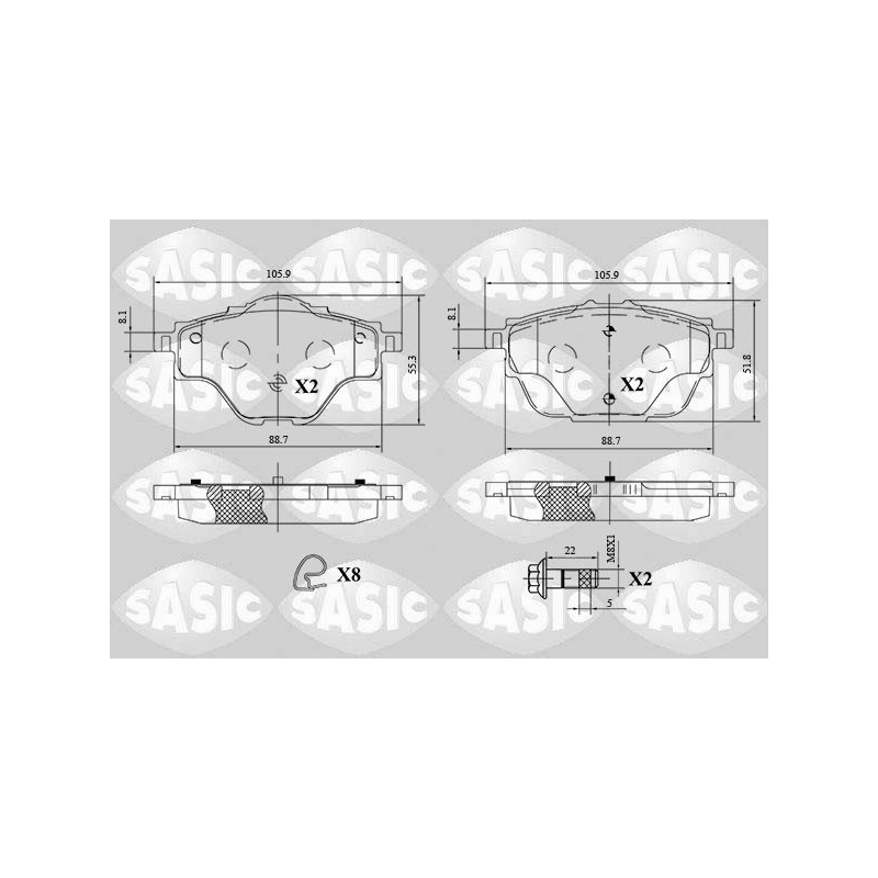Jeu de quatre plaquettes de frein à disque SASIC