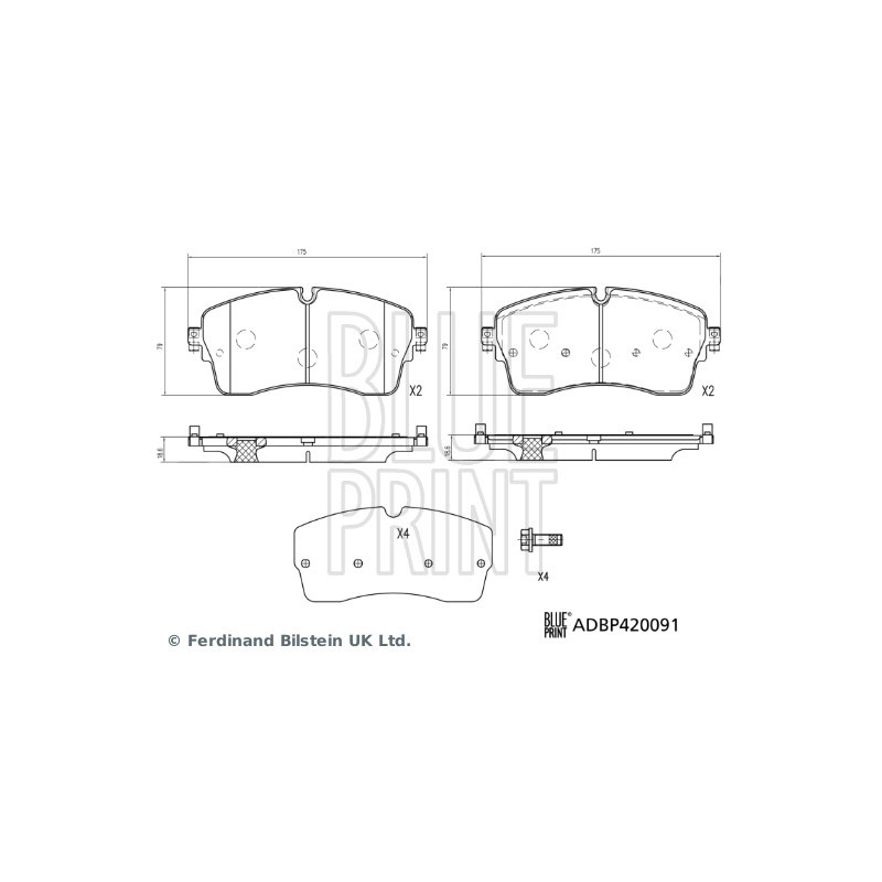 Jeu de quatre plaquettes de frein à disque BLUE PRINT