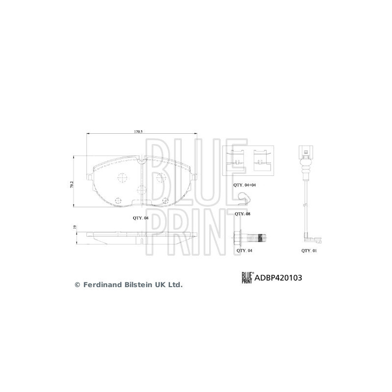 Jeu de quatre plaquettes de frein à disque BLUE PRINT