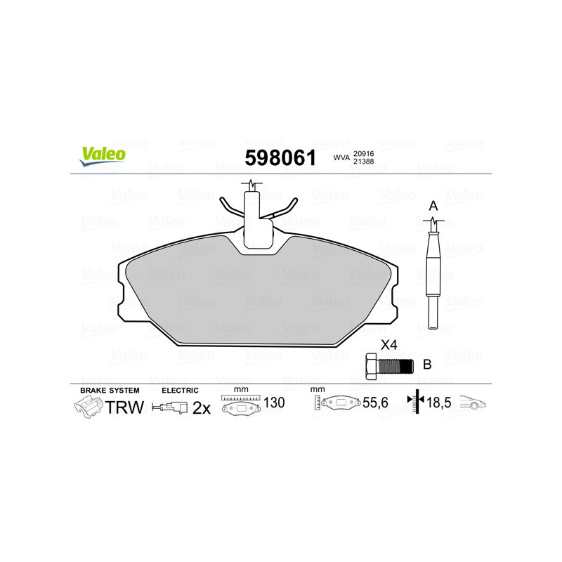 Jeu de quatre plaquettes de frein à disque VALEO