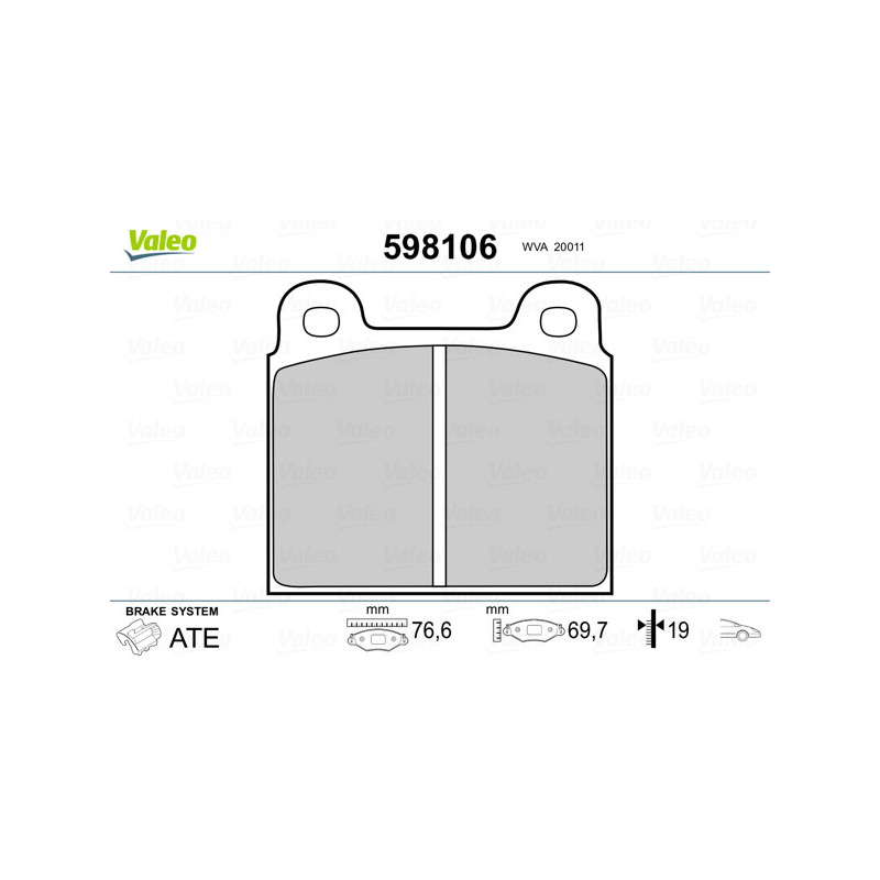 Jeu de quatre plaquettes de frein à disque VALEO