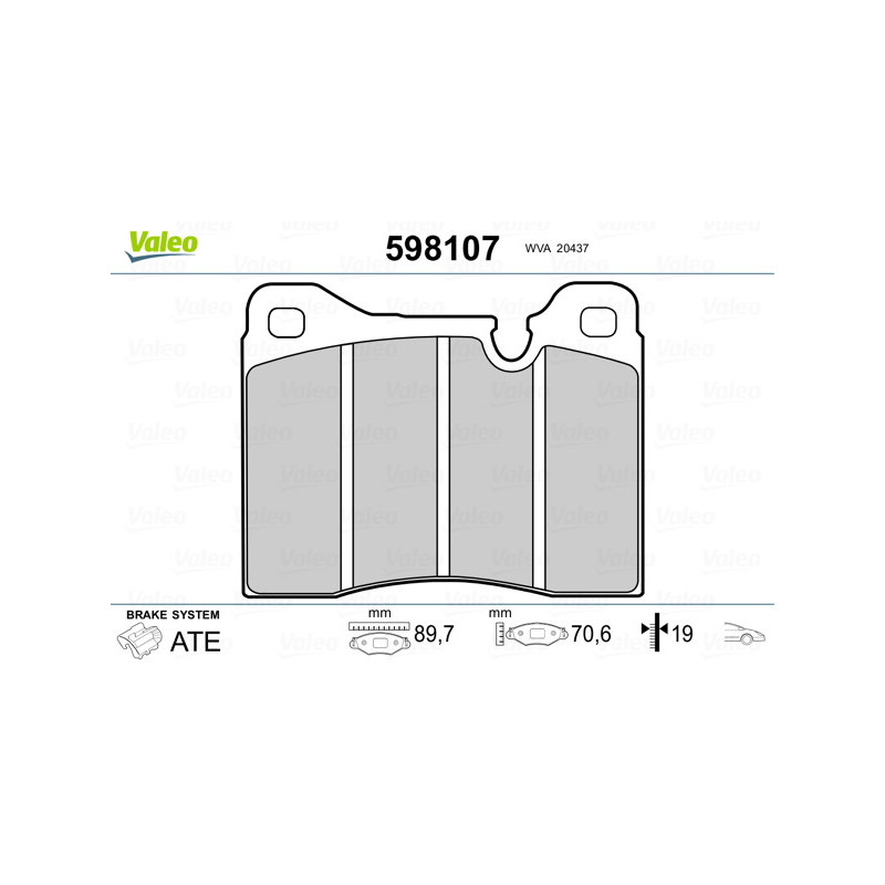 Jeu de quatre plaquettes de frein à disque VALEO