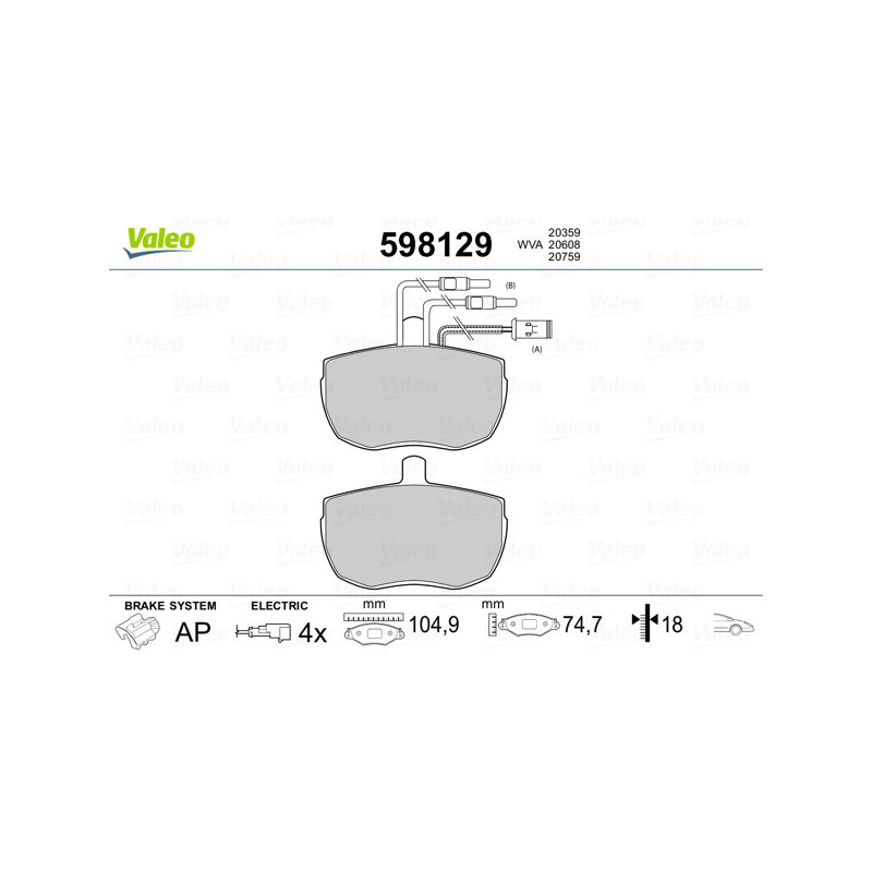 Jeu de quatre plaquettes de frein à disque VALEO