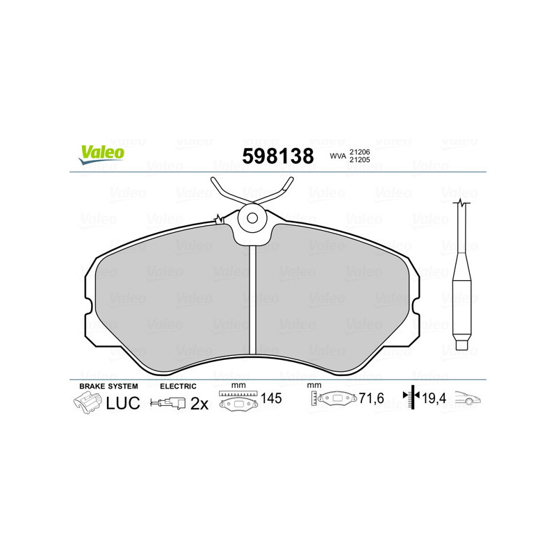 Jeu de quatre plaquettes de frein à disque VALEO