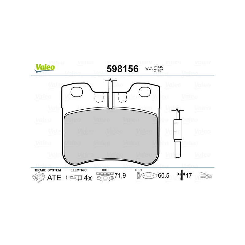 Jeu de quatre plaquettes de frein à disque VALEO