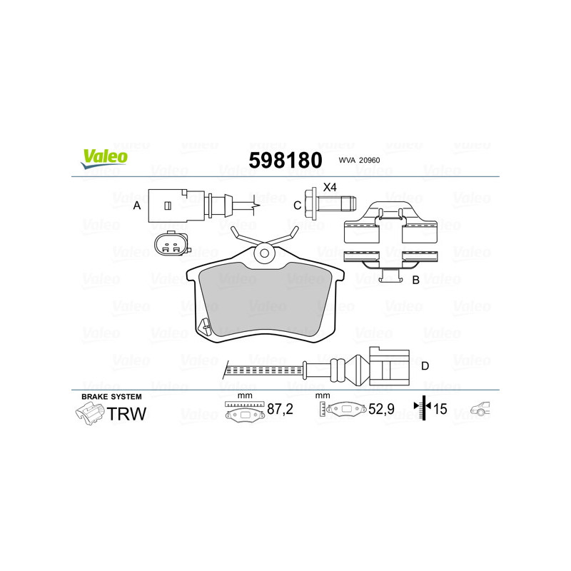 Jeu de quatre plaquettes de frein à disque VALEO