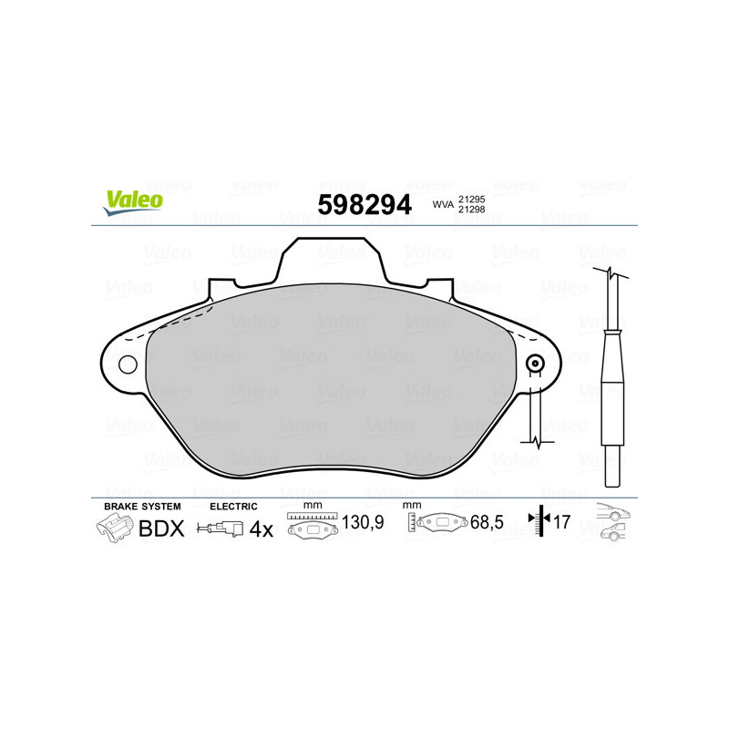 Jeu de quatre plaquettes de frein à disque VALEO