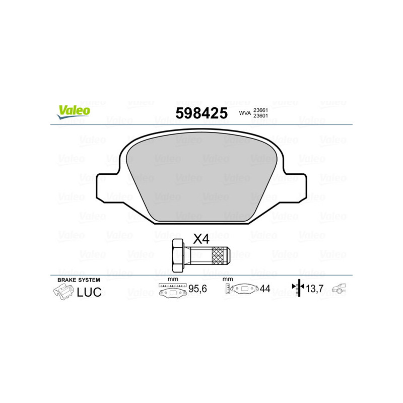 Jeu de quatre plaquettes de frein à disque VALEO