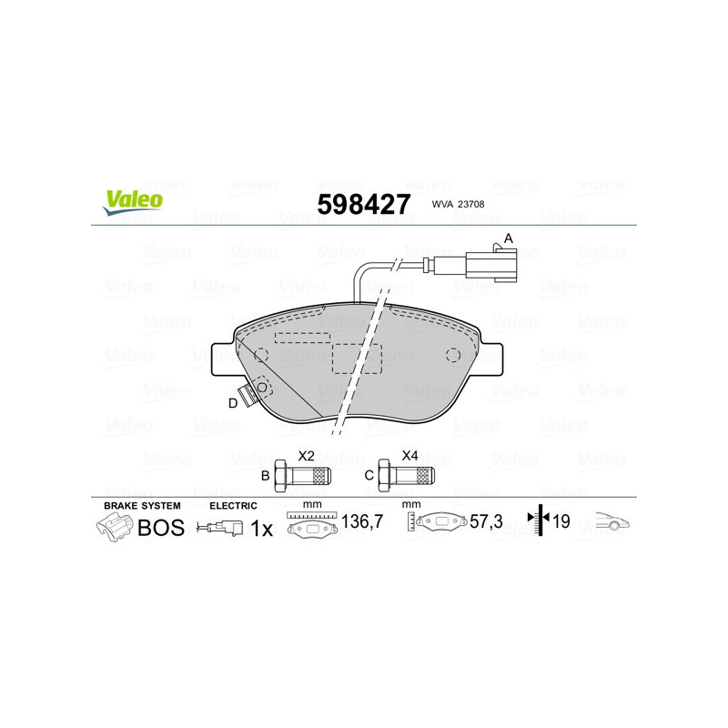 Jeu de quatre plaquettes de frein à disque VALEO