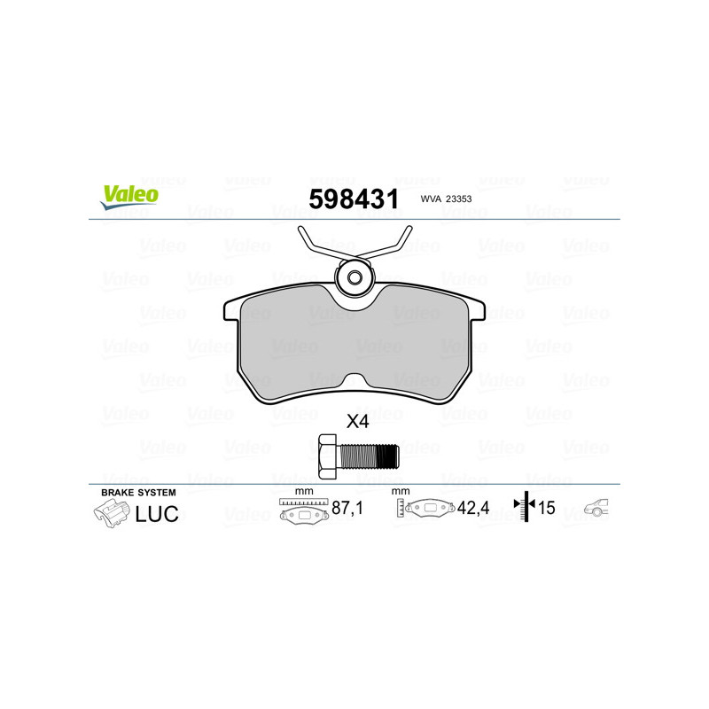 Jeu de quatre plaquettes de frein à disque VALEO