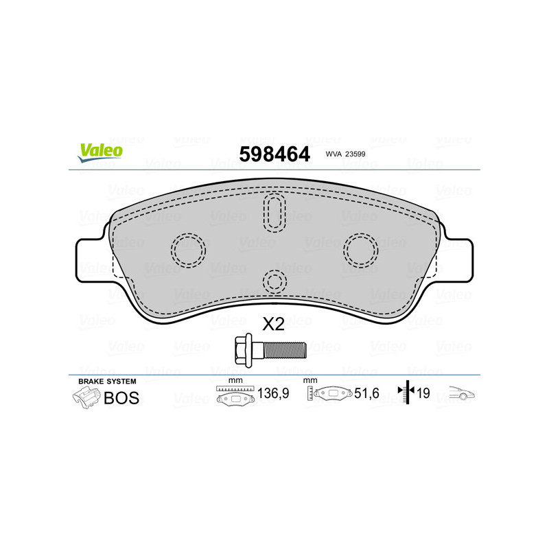 Jeu de quatre plaquettes de frein à disque VALEO