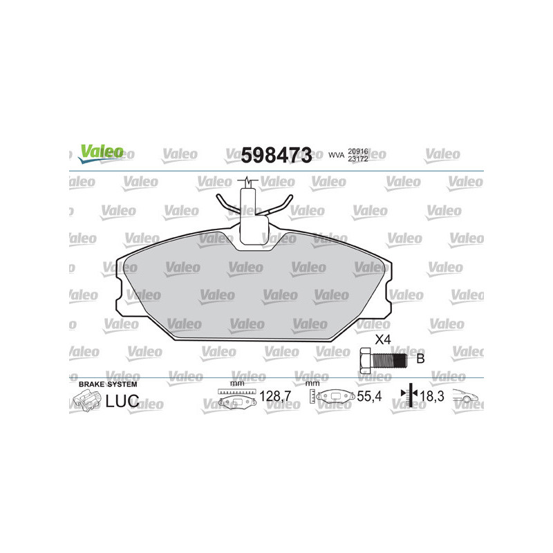Jeu de quatre plaquettes de frein à disque VALEO