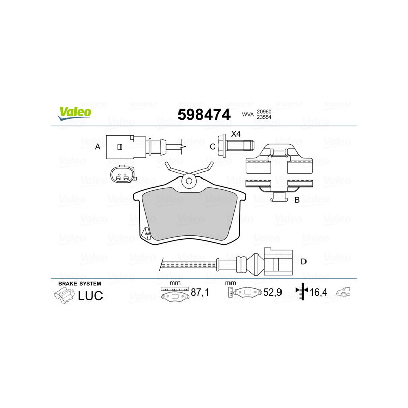 Jeu de quatre plaquettes de frein à disque VALEO