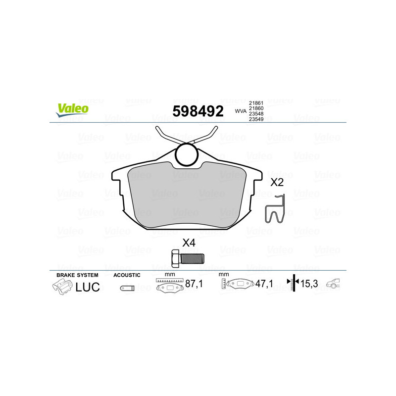 Jeu de quatre plaquettes de frein à disque VALEO