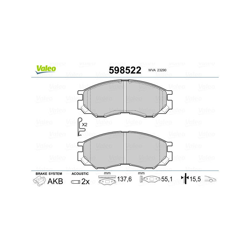 Jeu de quatre plaquettes de frein à disque VALEO