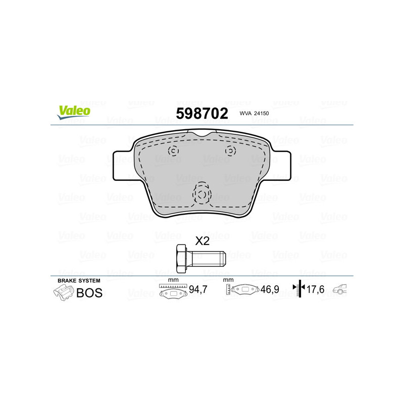 Jeu de quatre plaquettes de frein à disque VALEO