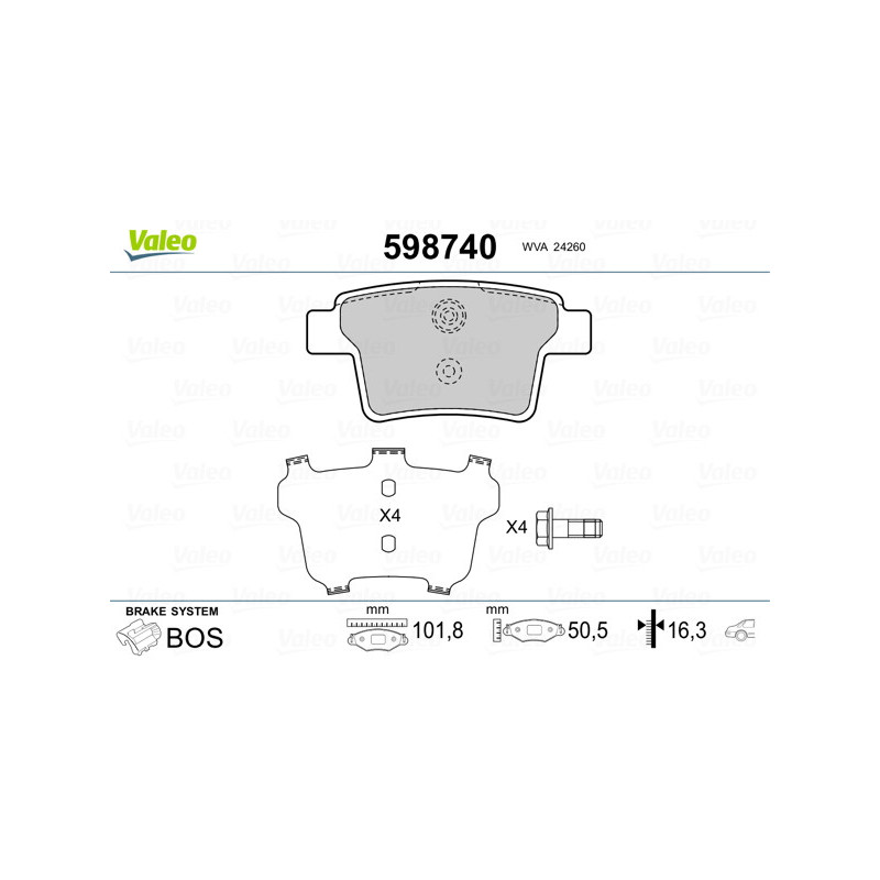 Jeu de quatre plaquettes de frein à disque VALEO