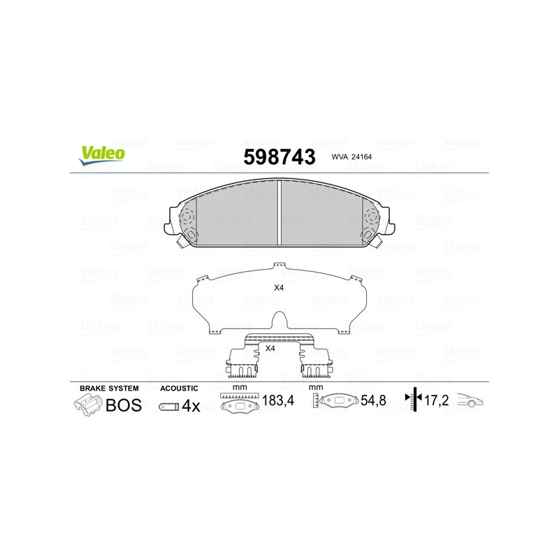 Jeu de quatre plaquettes de frein à disque VALEO