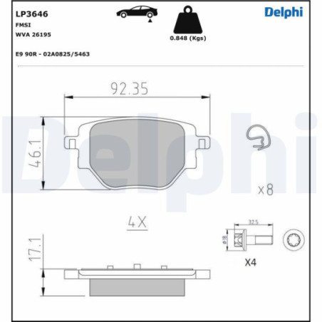 Jeu de quatre plaquettes de frein à disque DELPHI