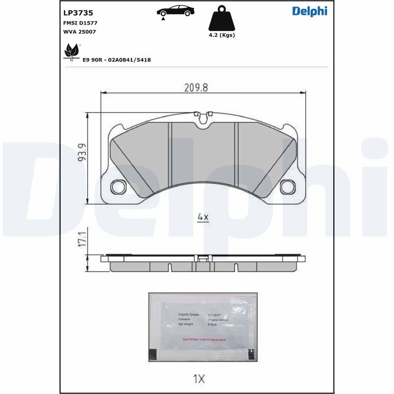 Jeu de quatre plaquettes de frein à disque DELPHI