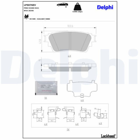 Jeu de quatre plaquettes de frein à disque DELPHI