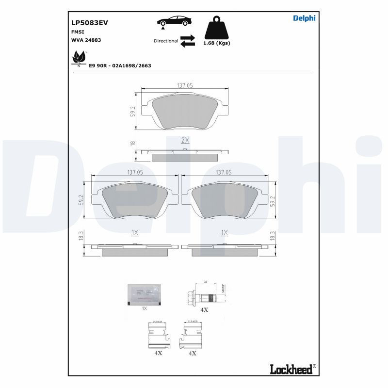 Jeu de quatre plaquettes de frein à disque DELPHI