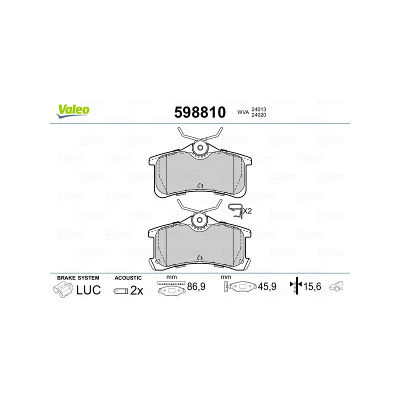 Jeu de quatre plaquettes de frein à disque VALEO