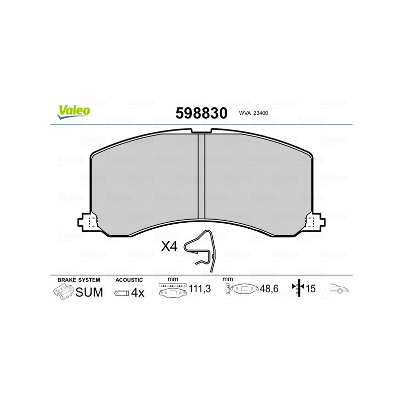 Jeu de quatre plaquettes de frein à disque VALEO