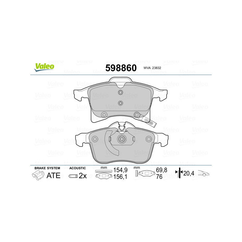 Jeu de quatre plaquettes de frein à disque VALEO