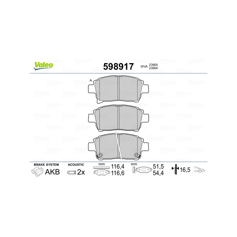 Jeu de quatre plaquettes de frein à disque VALEO