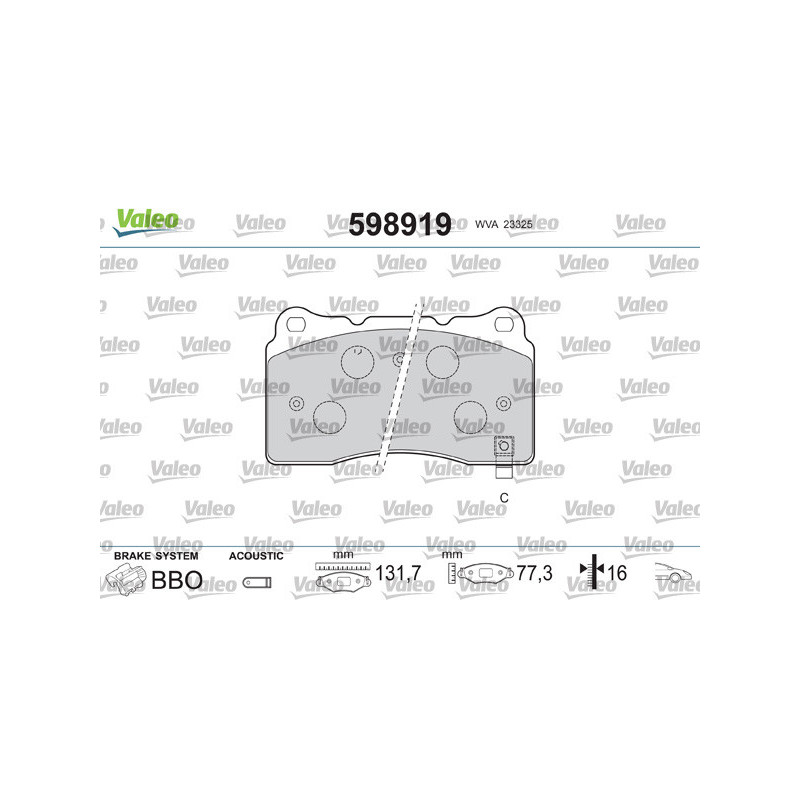 Jeu de quatre plaquettes de frein à disque VALEO