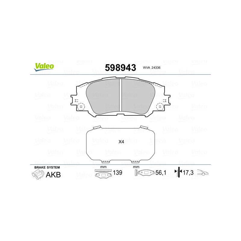 Jeu de quatre plaquettes de frein à disque VALEO
