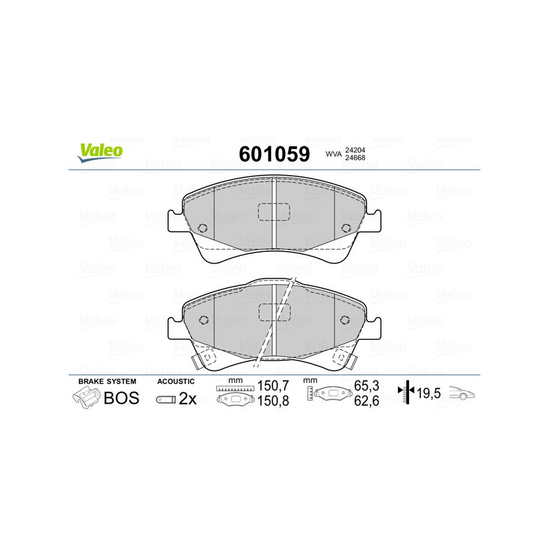 Jeu de quatre plaquettes de frein à disque VALEO