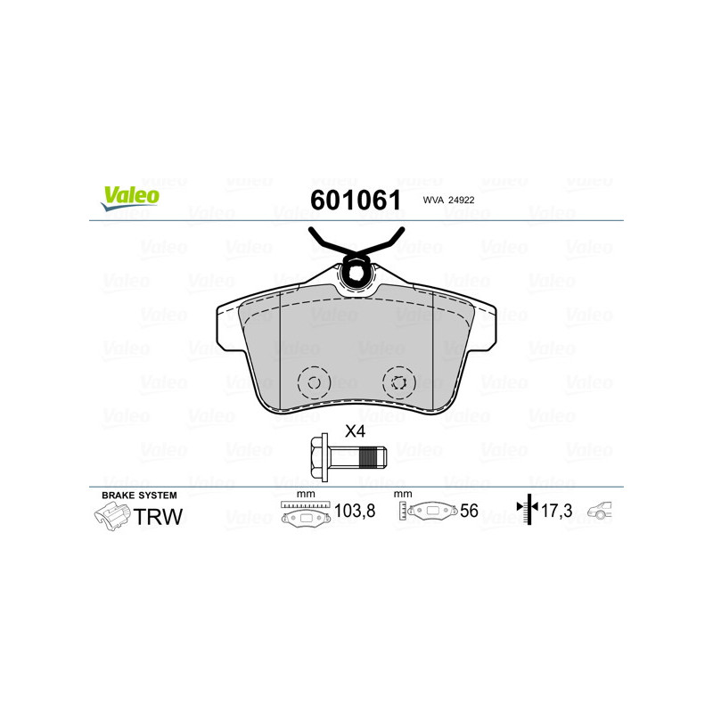 Jeu de quatre plaquettes de frein à disque VALEO