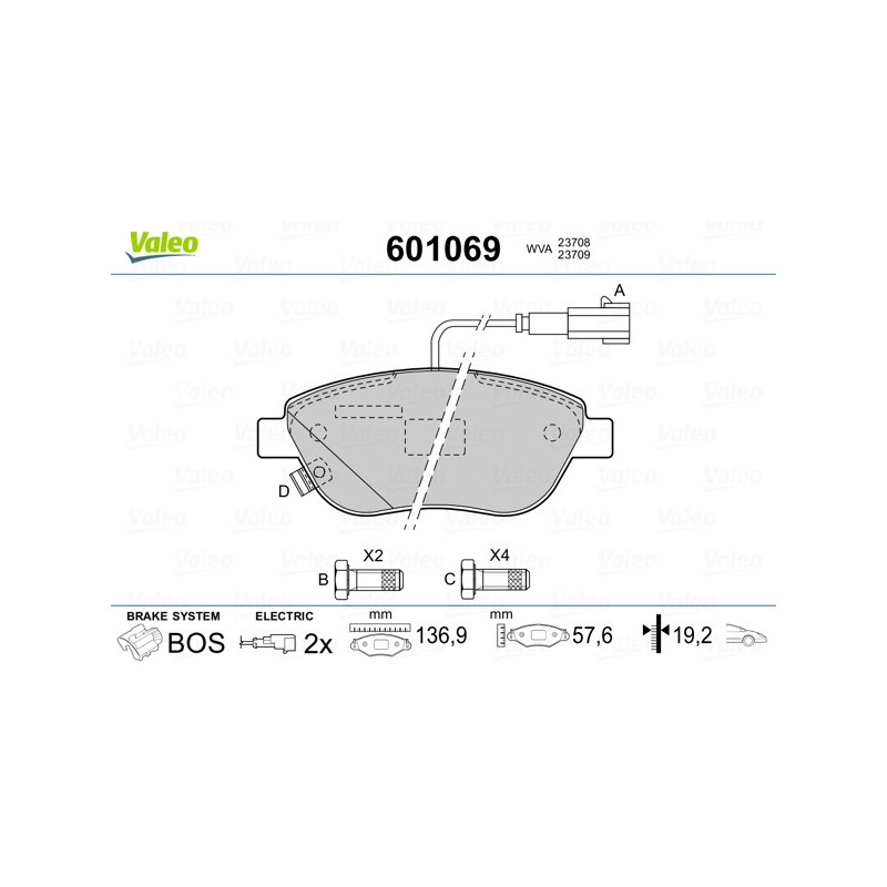Jeu de quatre plaquettes de frein à disque VALEO