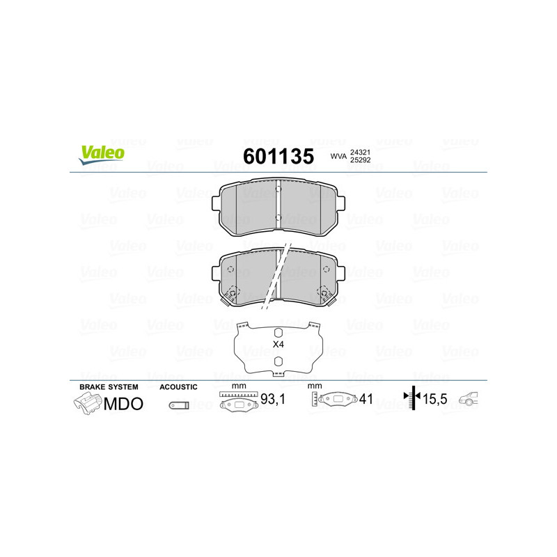 Jeu de quatre plaquettes de frein à disque VALEO