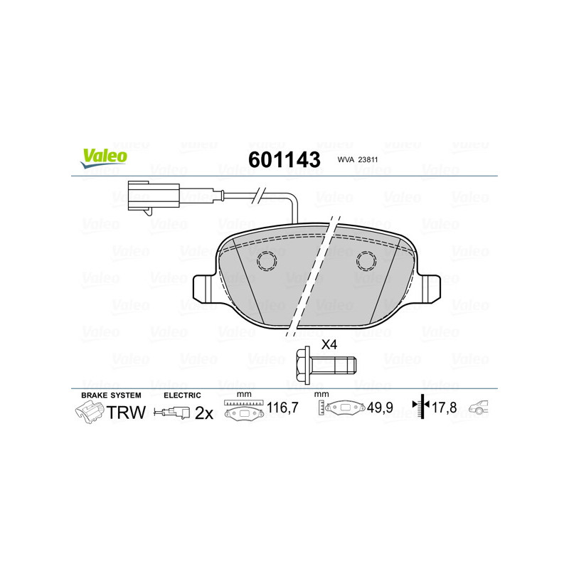 Jeu de quatre plaquettes de frein à disque VALEO